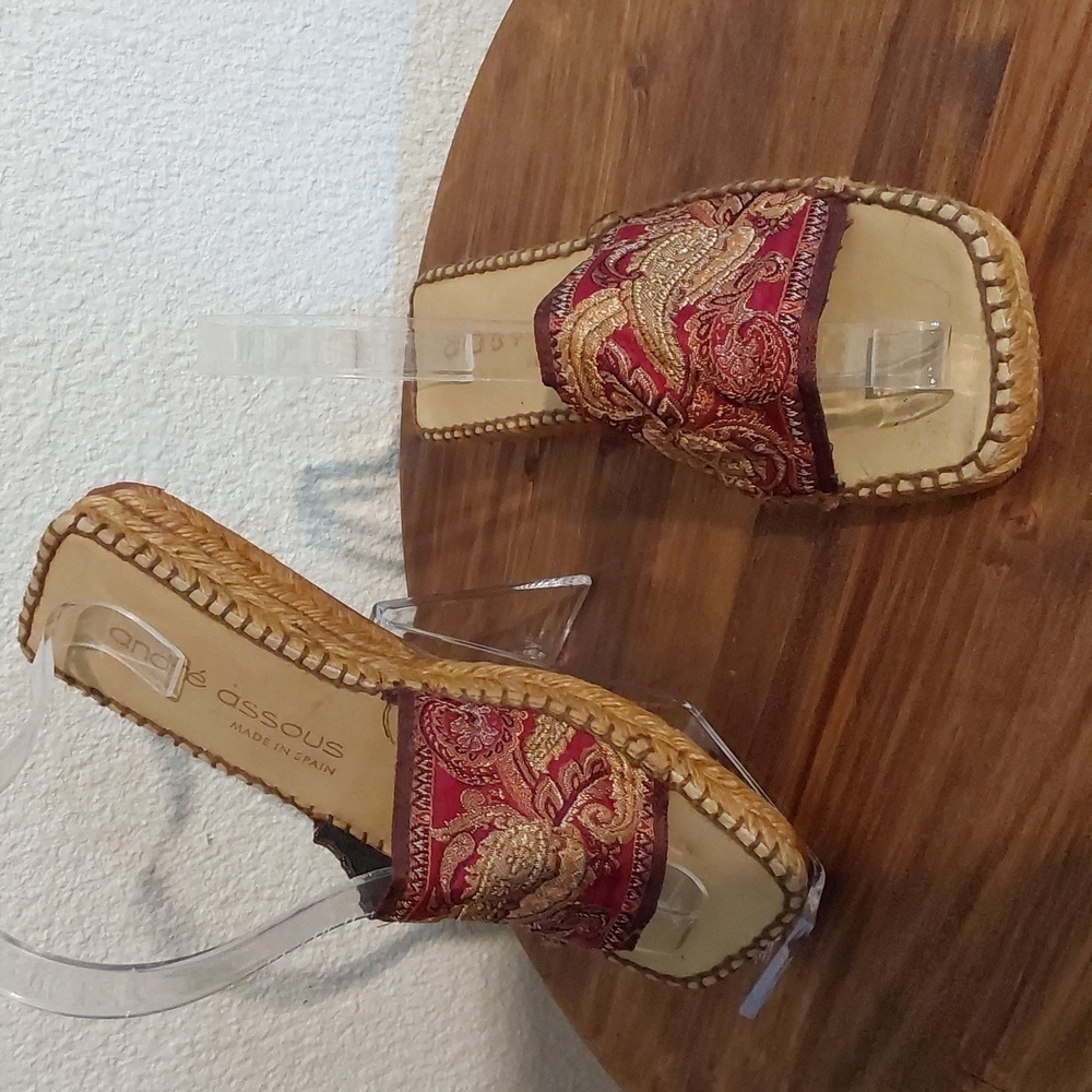 Andre Assous Womens Red Embroidered boho Handmade Spain SANDAL Slides Sz.7